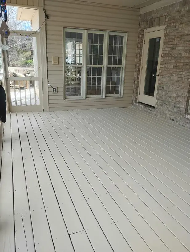 Screened porch floor — boards and surrounding trim — exterior painting by Vibrant Painting, Greenville SC