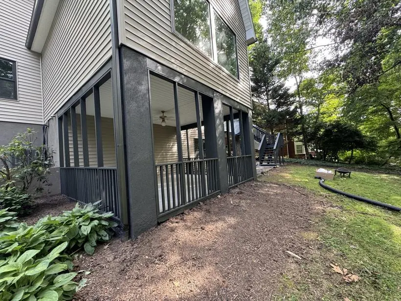Screened porch — full frame, rails, and posts — exterior painting by Vibrant Painting, Greenville SC