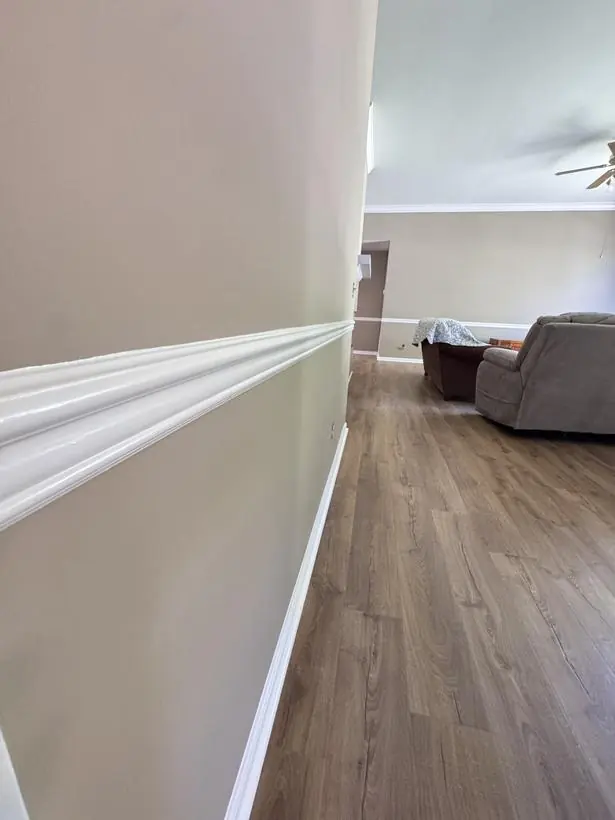 Chair rail run — straight the length of the hall — interior repaint by Vibrant Painting, Greenville SC