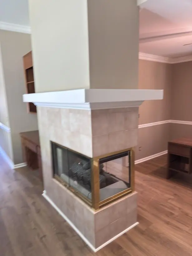 Fireplace — mantel and surround refinished — interior repaint by Vibrant Painting, Greenville SC